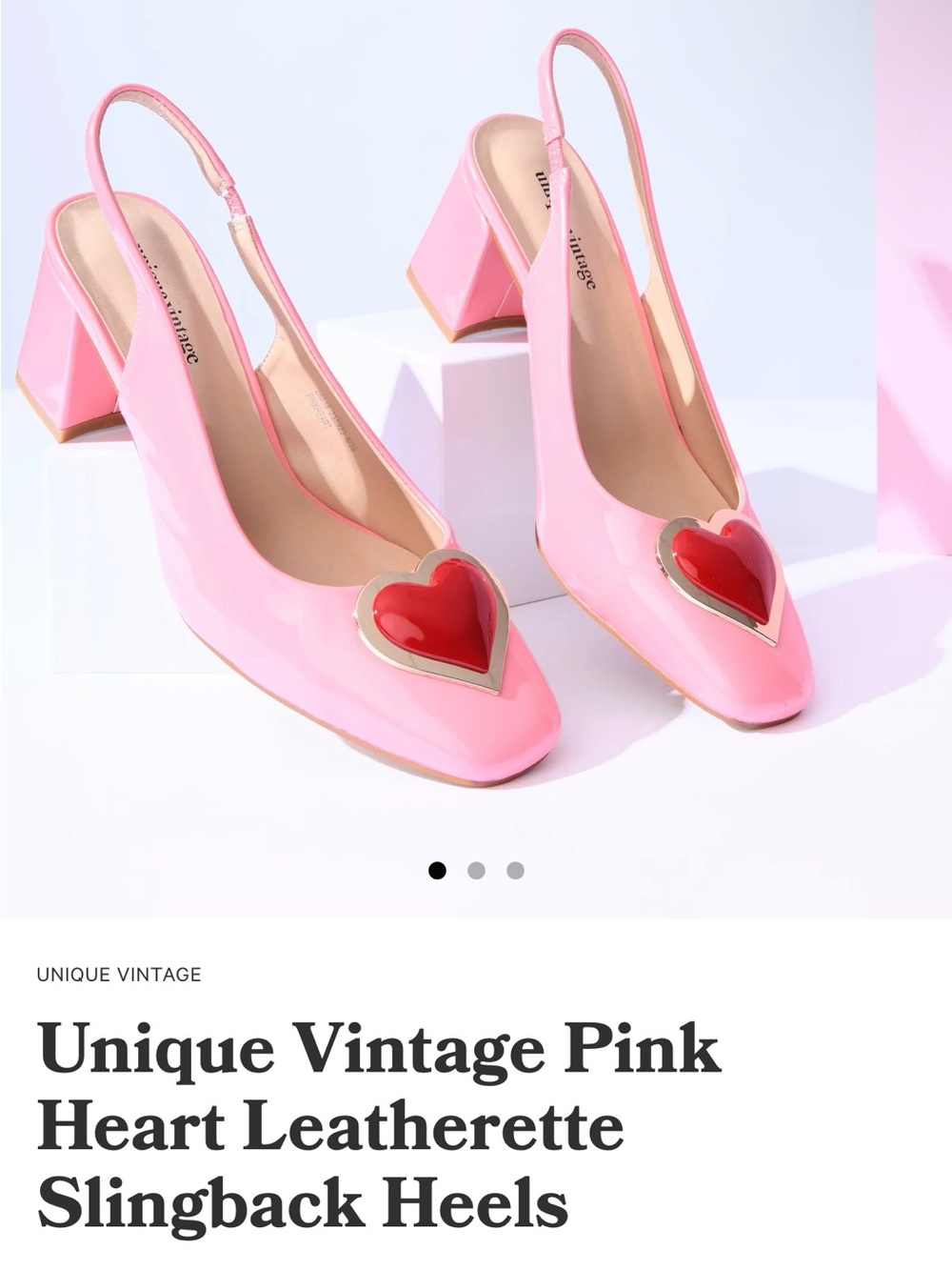 Unique Vintage Pink Slingback Heels with Red Heart Accent